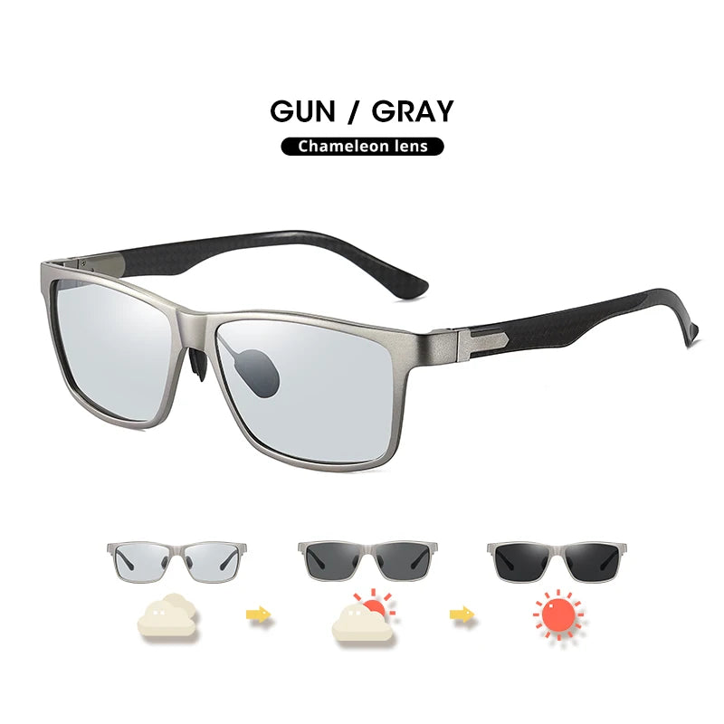 LIOUMO Top Quality Photochromic Polarized Sunglasses For Men Women Carbon Fiber Frame Square Glasses UV400 lentes de sol hombre