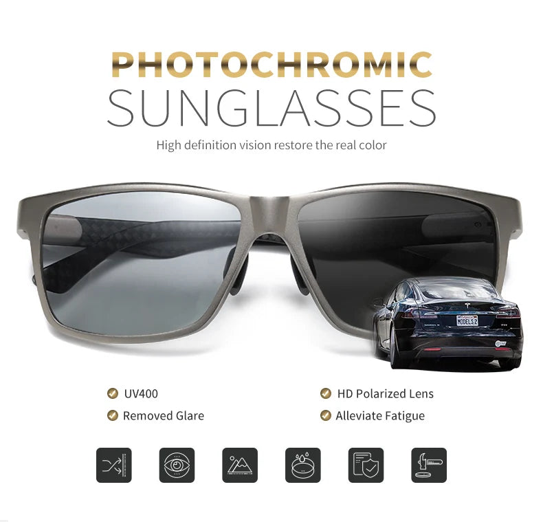 LIOUMO Top Quality Photochromic Polarized Sunglasses For Men Women Carbon Fiber Frame Square Glasses UV400 lentes de sol hombre